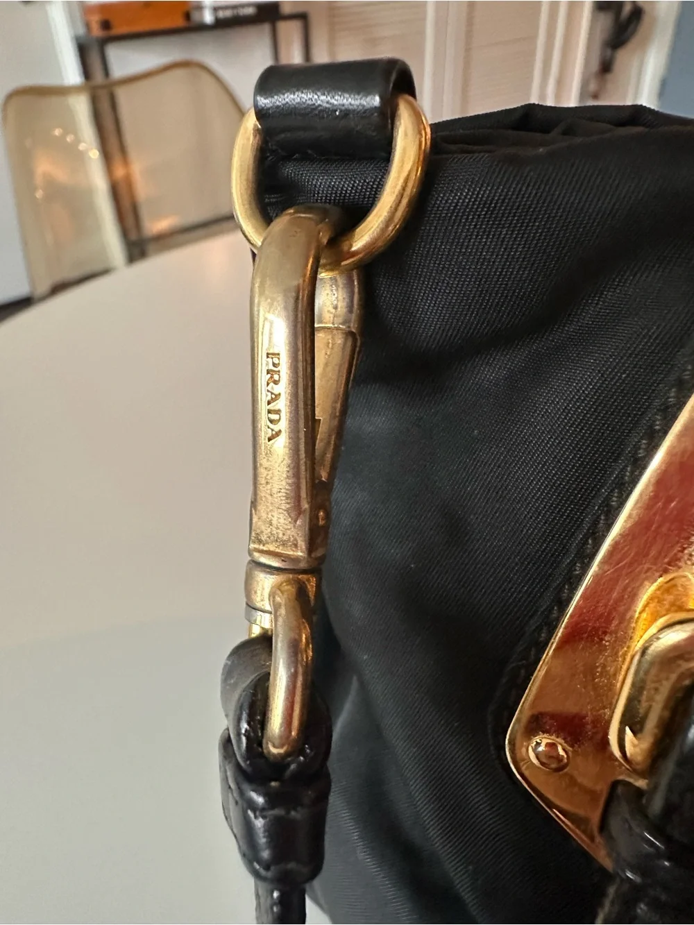 Prada Black Nylon Tessuto Shoulder Bag Satchel Gold Hardware
